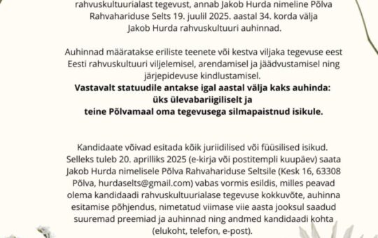 Otsitakse nominenti rahvuskultuuri auhinnale